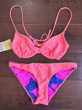 Maaji Peony Dainty Reversible Underwire Bikini Top and Flirt Bottom Set L